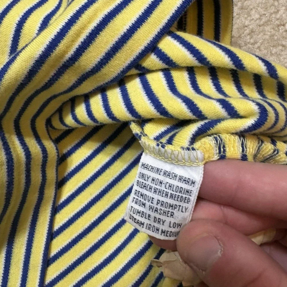 Polo Ralph Lauren Polo Shirt Mens Medium Yellow Blue Stripe Pique Cotton